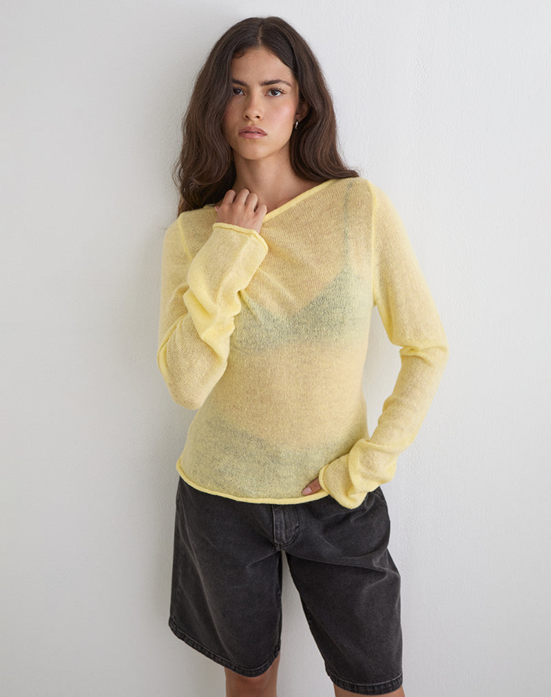 Women's Knit Long Sleeve Fitted Top in Lemon for Everyday Wear
