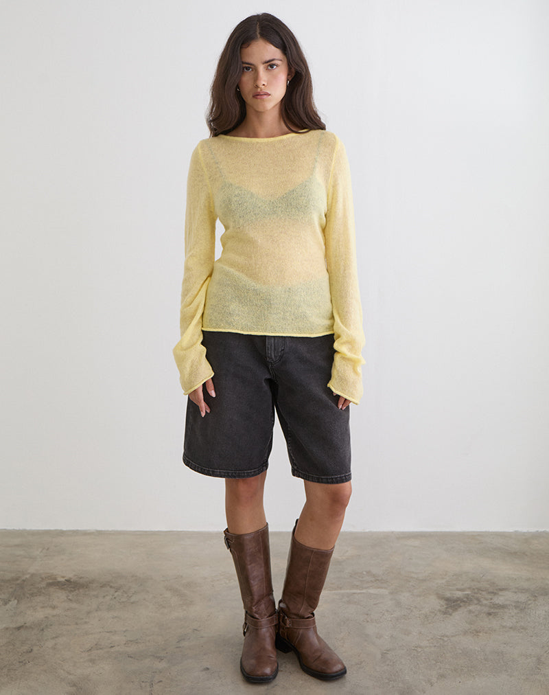 Women's Knit Long Sleeve Fitted Top in Lemon for Everyday Wear