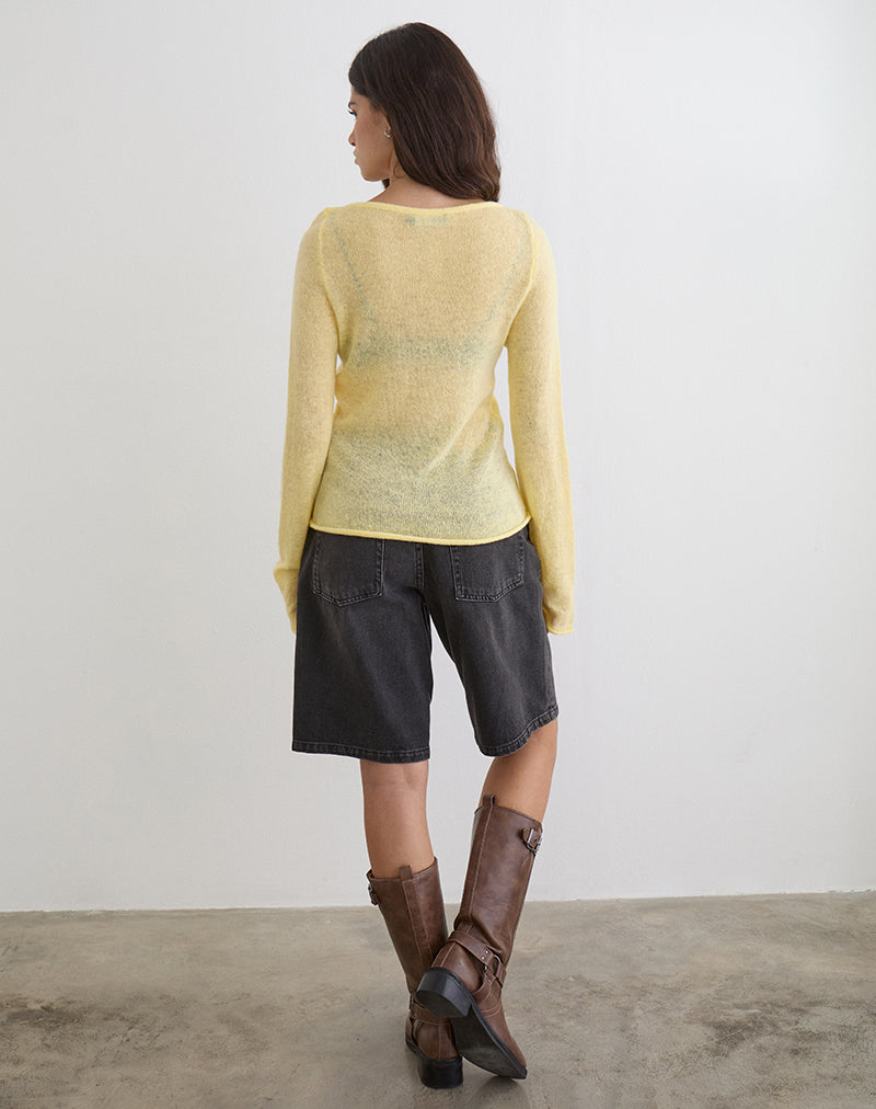 Women's Knit Long Sleeve Fitted Top in Lemon for Everyday Wear