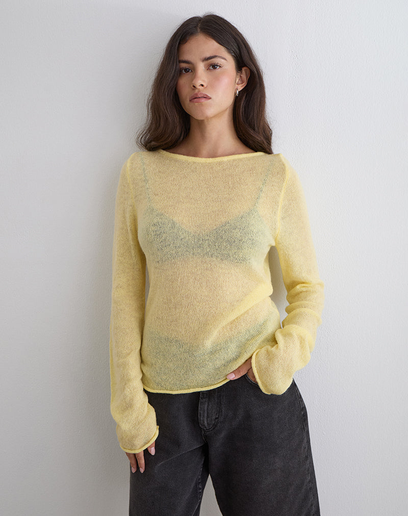 Women's Knit Long Sleeve Fitted Top in Lemon for Everyday Wear