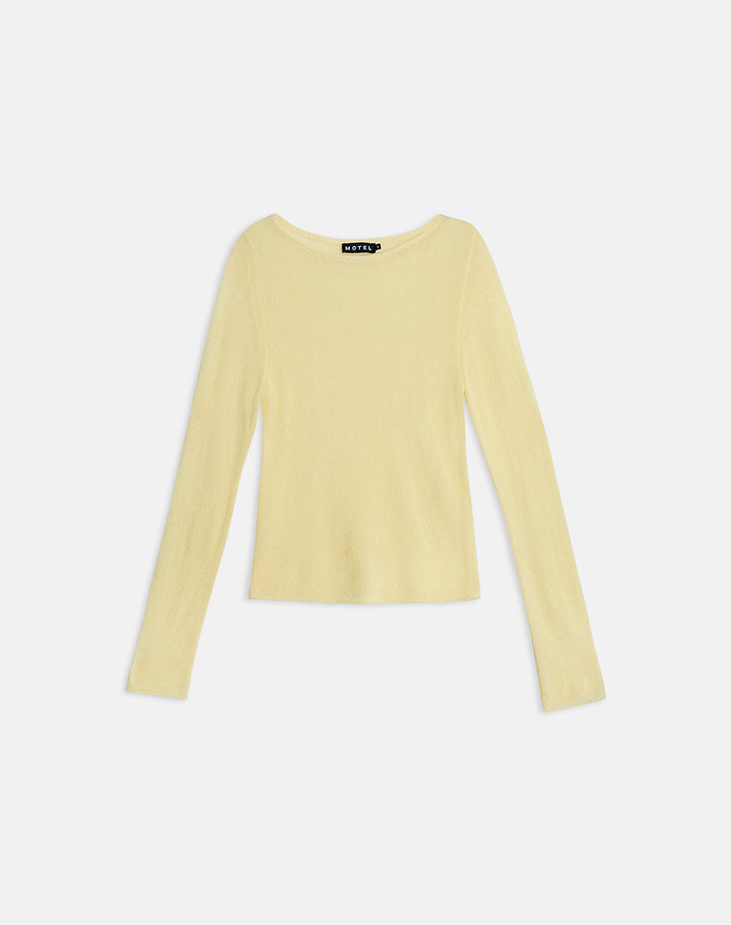 Women's Knit Long Sleeve Fitted Top in Lemon for Everyday Wear