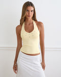 Women's Knit Shift Midi Dress with Halterneck in Yellow for Everyday Wear