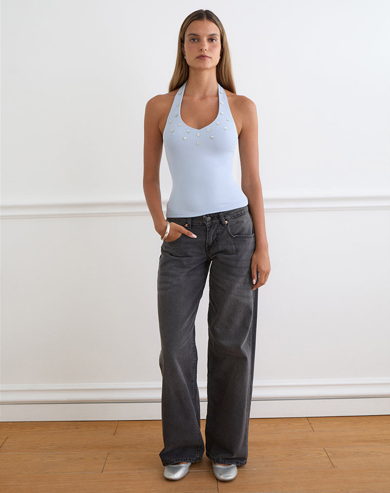 Women's Knit Halterneck Top in Blue for Everyday Wear
