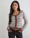 Women's Knit Long Sleeve Top with Scoop Neckline in Brown for Everyday Wear