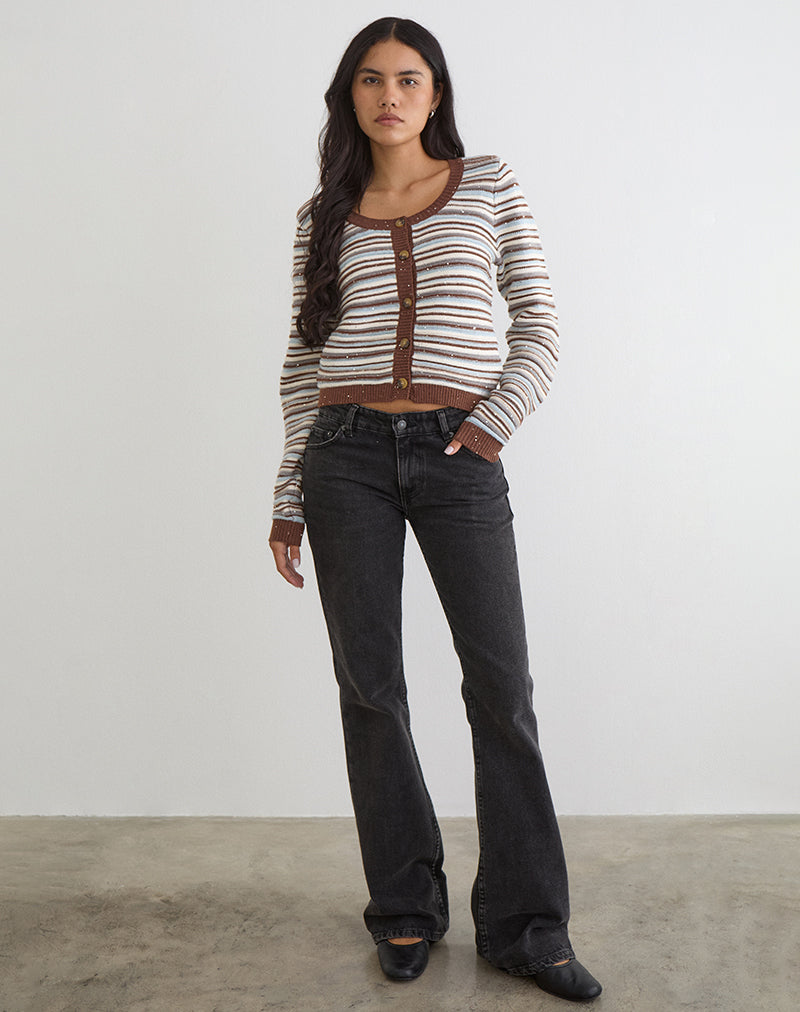 Women's Knit Long Sleeve Top with Scoop Neckline in Brown for Everyday Wear