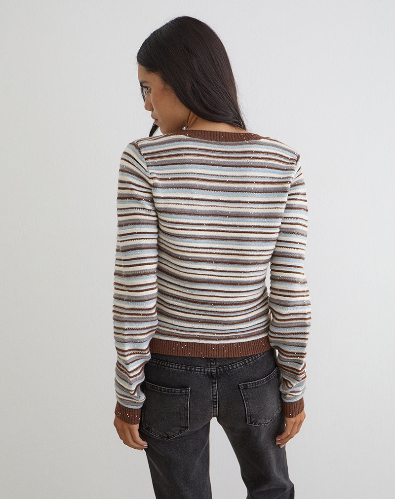 Women's Knit Long Sleeve Top with Scoop Neckline in Brown for Everyday Wear