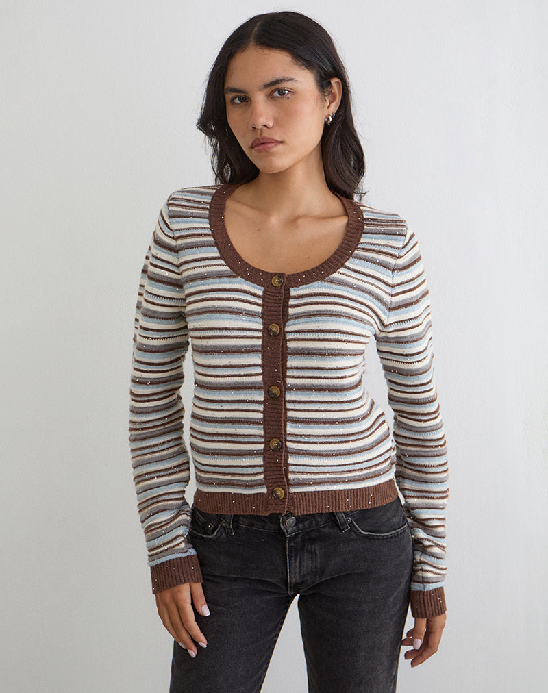 Women's Knit Long Sleeve Top with Scoop Neckline in Brown for Everyday Wear