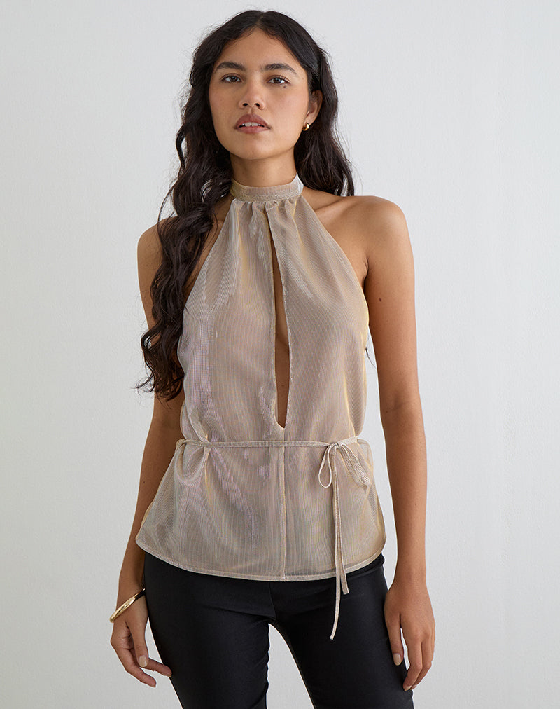 Women's Halterneck Top in Gol Flattering Fit for Everyday Wear
