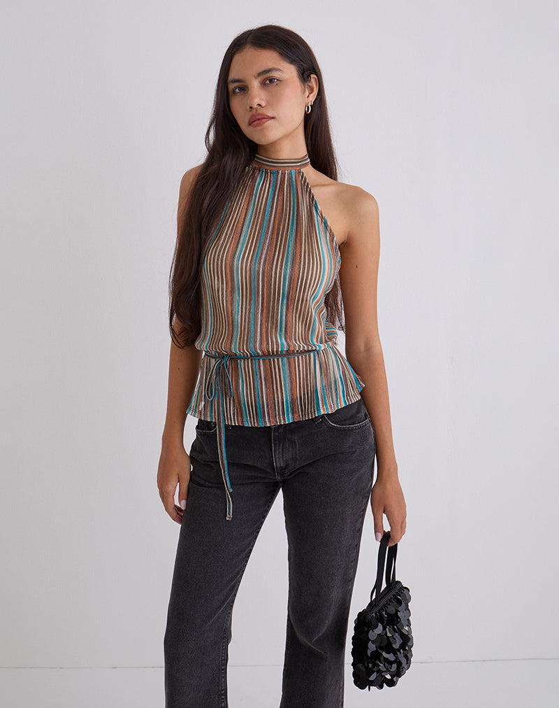 Women's Halterneck Top in Brown Flattering Fit for Everyday Wear