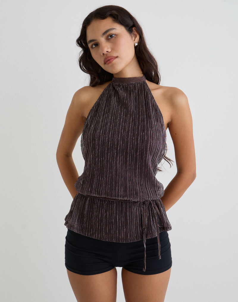Women's Halterneck Top in Brown Flattering Fit for Everyday Wear