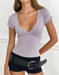 Women's Eco Lyocell Fashion Fitted Top with V-Neckline in Lilac for Everyday Wear