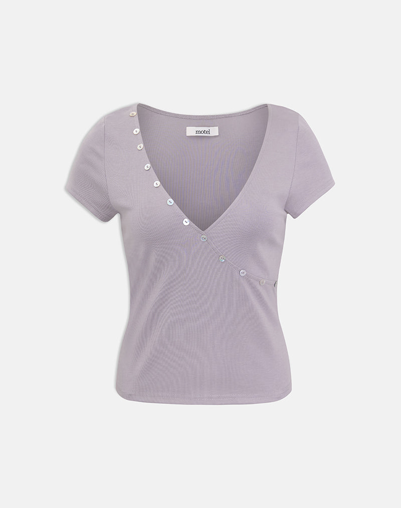 Women's Eco Lyocell Fashion Fitted Top with V-Neckline in Lilac for Everyday Wear