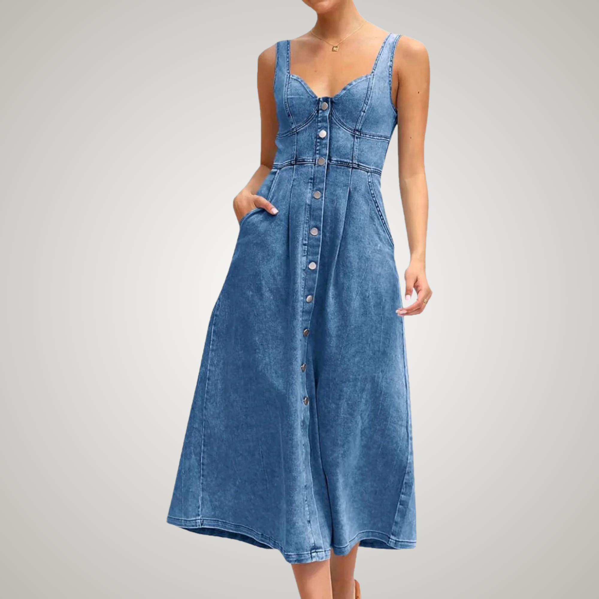 Women's Denim Shift Flowy Midi Dress for Date Night