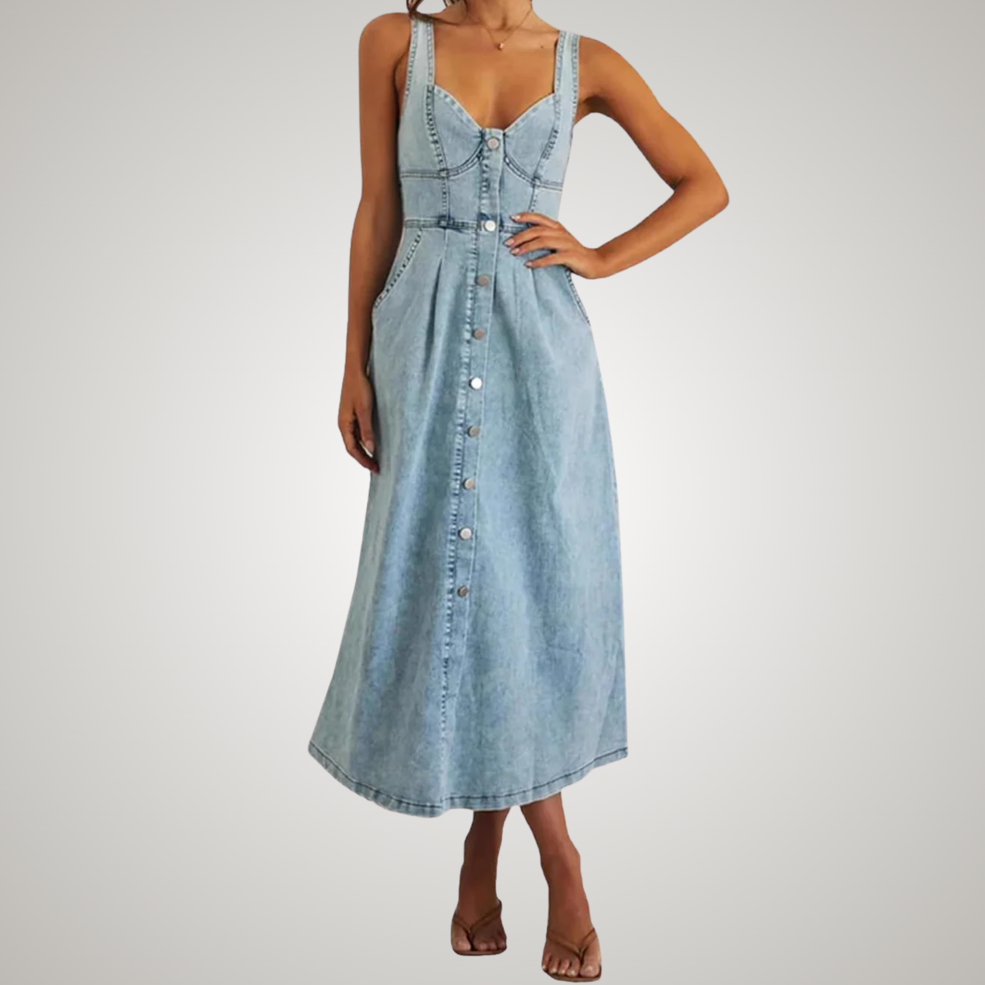 Women's Denim Shift Flowy Midi Dress for Date Night