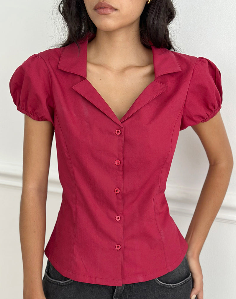 Women's Button-Up Blouse Fitted in Red for Everyday Wear