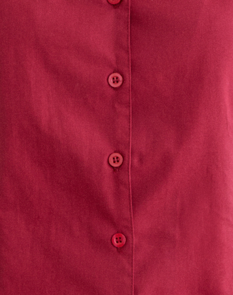Women's Button-Up Blouse Fitted in Red for Everyday Wear