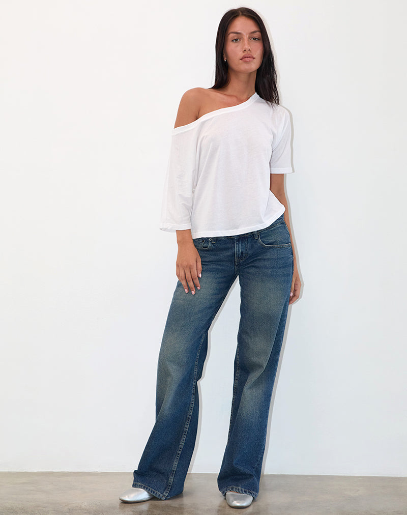 Women's Cotton Asymmetric Top with Off-Shoulder in White for Everyday Wear