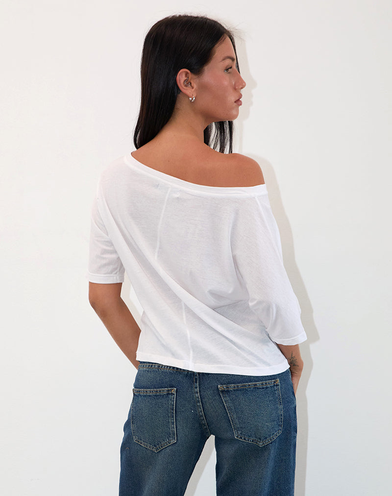 Women's Cotton Asymmetric Top with Off-Shoulder in White for Everyday Wear