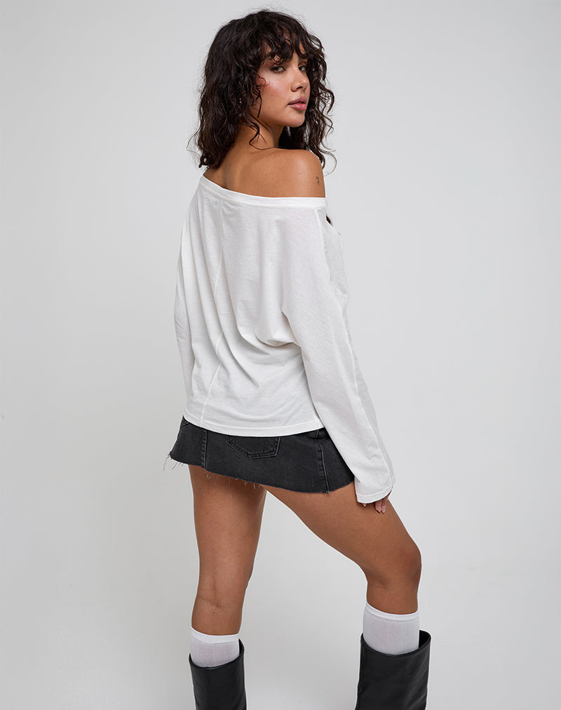 Women's Denim Shift Midi Dress with Asymmetric Neckline in Ivory for Everyday Wear