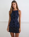 Women's Flock Fabric Shift Midi Dress in Navy for Everyday Wear