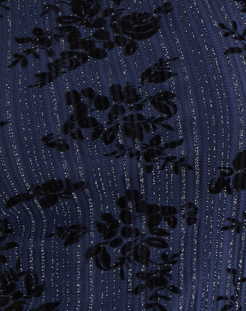 Women's Flock Fabric Shift Midi Dress in Navy for Everyday Wear