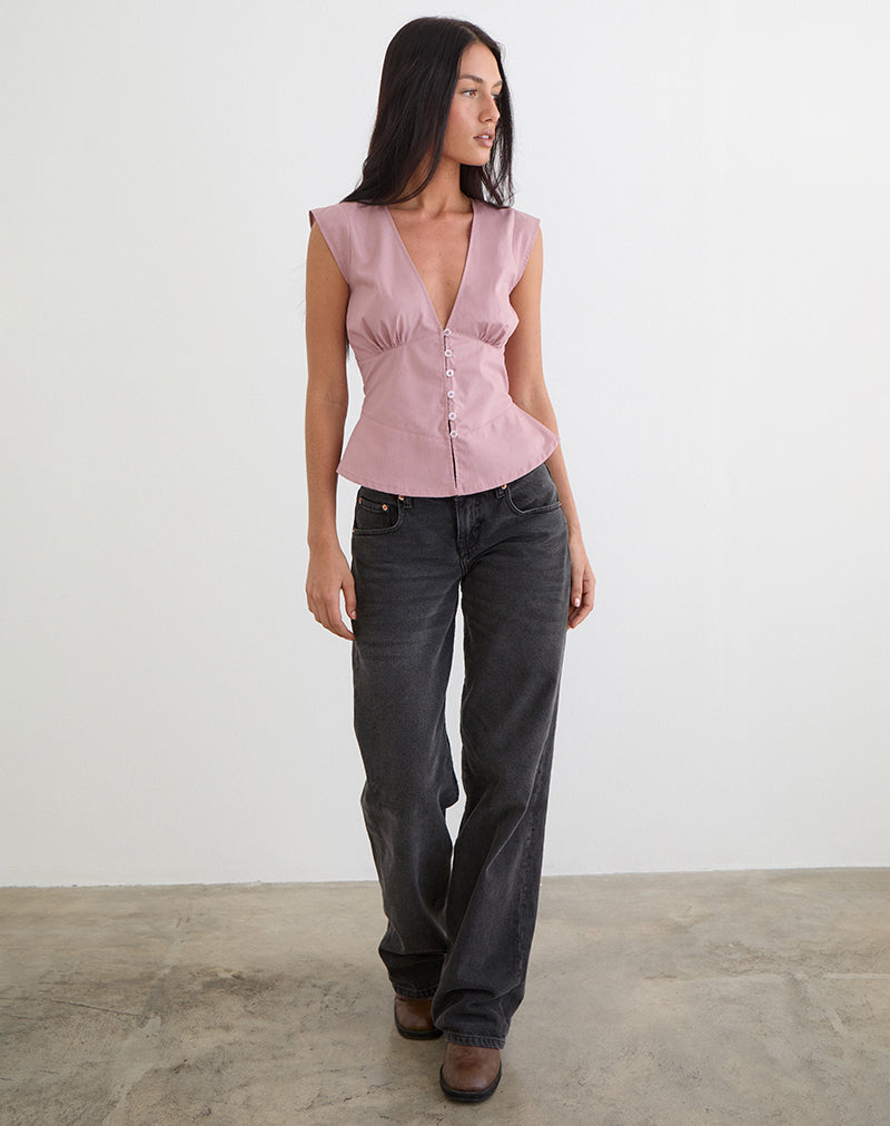Women's Button-Up Blouse in Rose for Everyday Wear