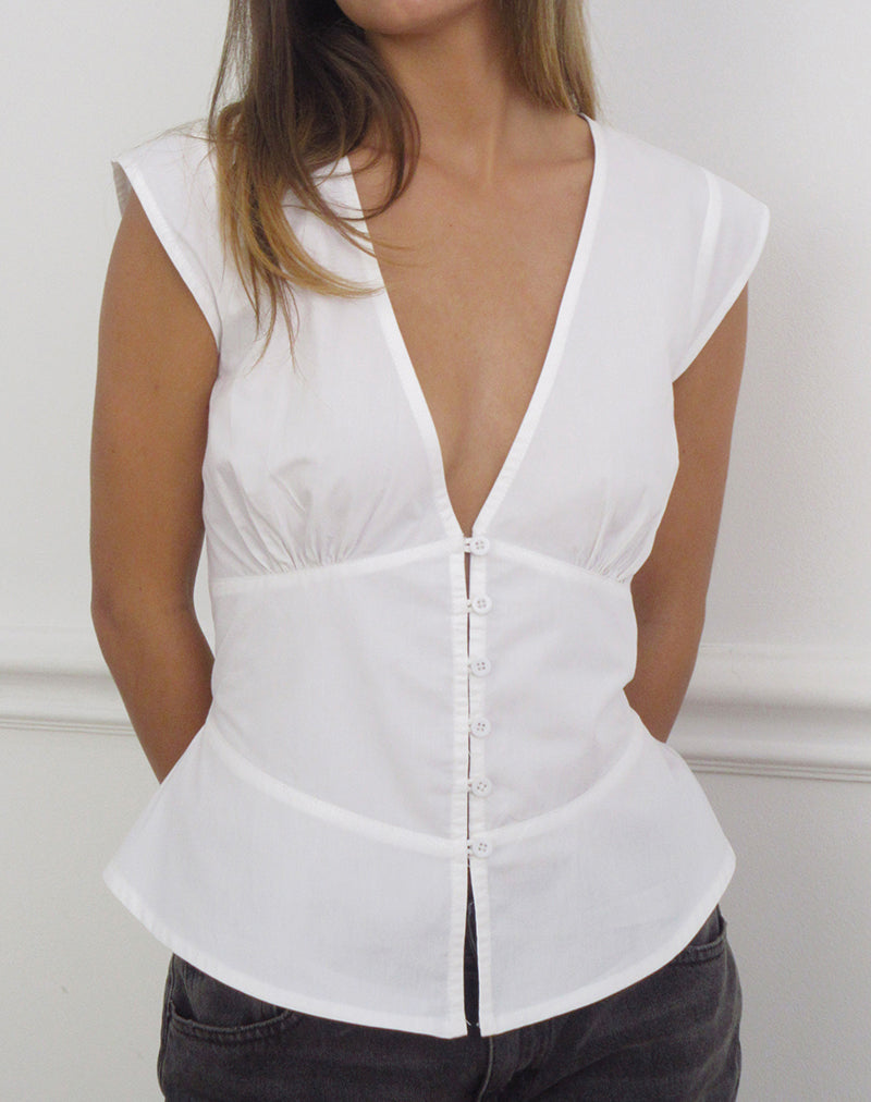 Women's Button-Up Blouse in White for Everyday Wear