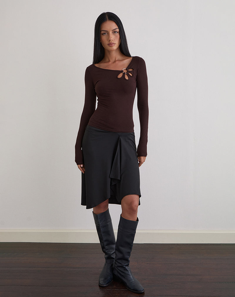 Women's Jersey Long Sleeve Top in Chocolate for Everyday Wear