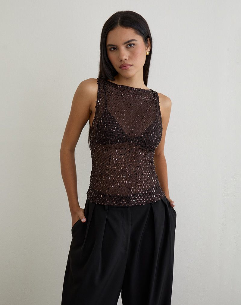 Women's Knit Sleeveless Vest Top in Sequin for Everyday Wear
