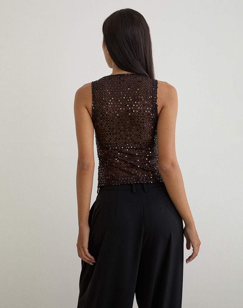 Women's Knit Sleeveless Vest Top in Sequin for Everyday Wear
