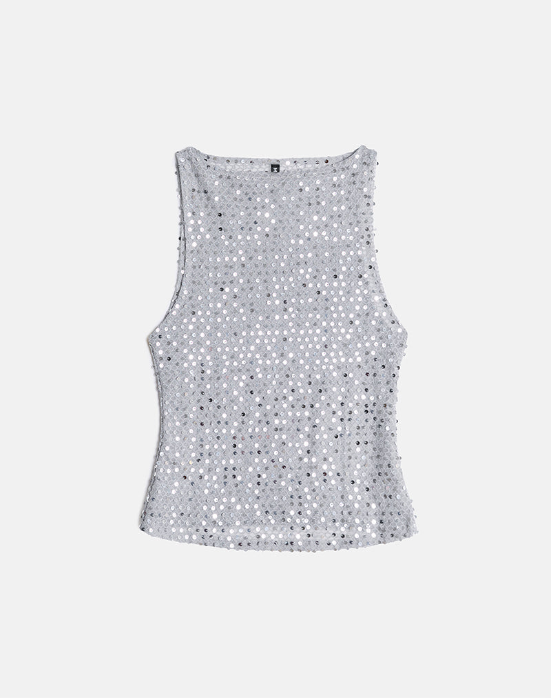 Women's Knit Sleeveless Vest Top with Crew Neckline in Silver for Everyday Wear