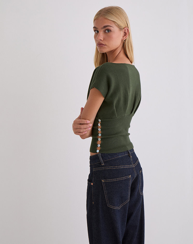Women's Knit Fashion Top with Keyhole Detail in Khaki for Everyday Wear