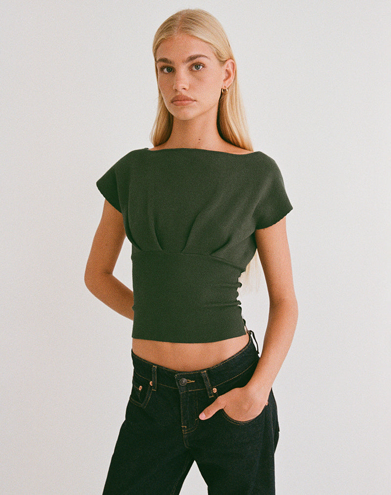Women's Knit Fashion Top with Keyhole Detail in Khaki for Everyday Wear