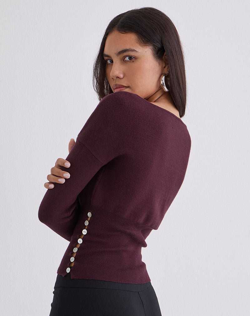 Women's Knit Long Sleeve Top with Keyhole Detail in Plum for Everyday Wear