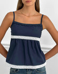 Women's Lace Cami Top with Square Neckline in Navy for Everyday Wear