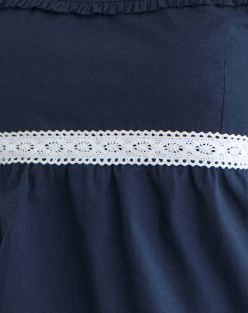 Women's Lace Cami Top with Square Neckline in Navy for Everyday Wear