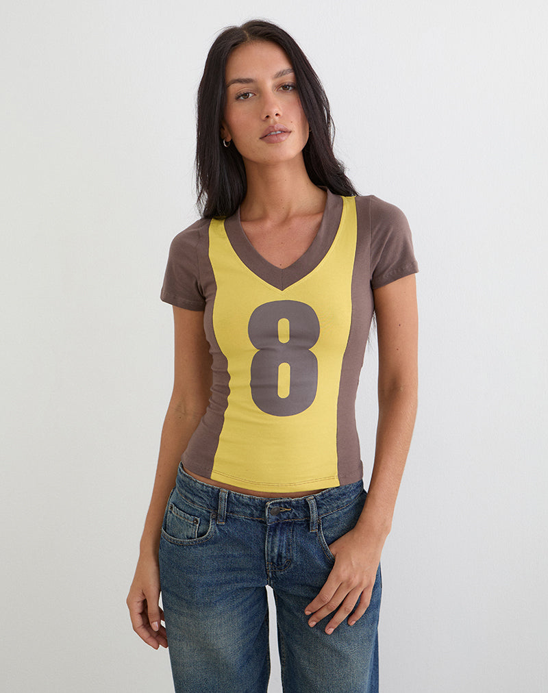 Women's Fitted Tee Bodycon with V-Neckline in Brown for Everyday Wear