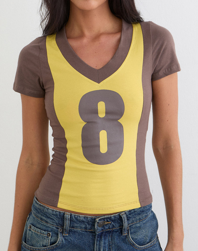 Women's Fitted Tee Bodycon with V-Neckline in Brown for Everyday Wear