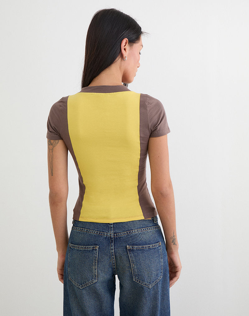 Women's Fitted Tee Bodycon with V-Neckline in Brown for Everyday Wear