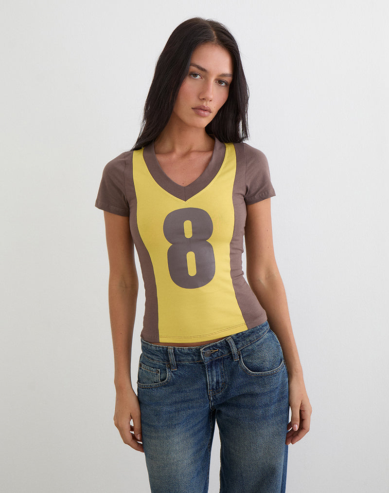 Women's Fitted Tee Bodycon with V-Neckline in Brown for Everyday Wear