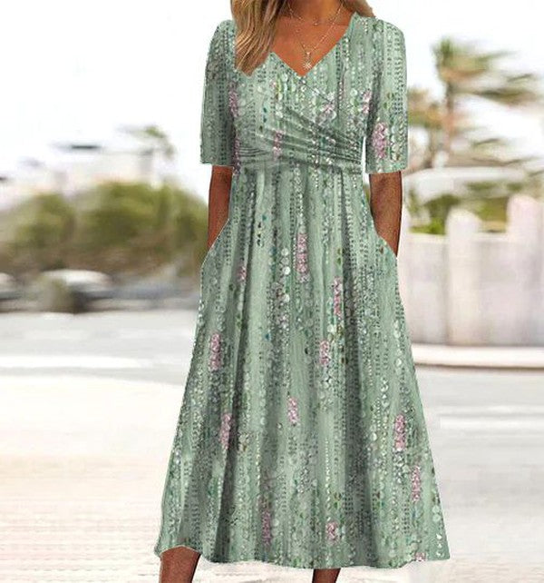 Women's Floral Flowy Midi Dress in Floral for Holiday and Resort