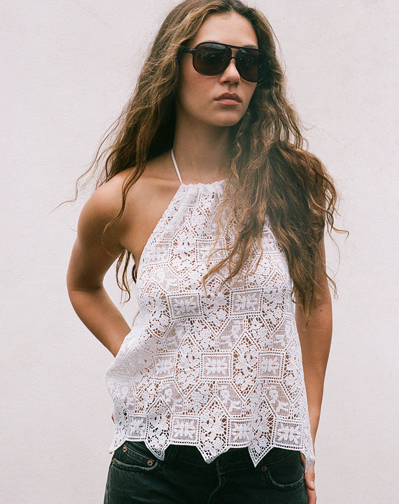 Women's Halterneck Top in Whit Flattering Fit for Everyday Wear