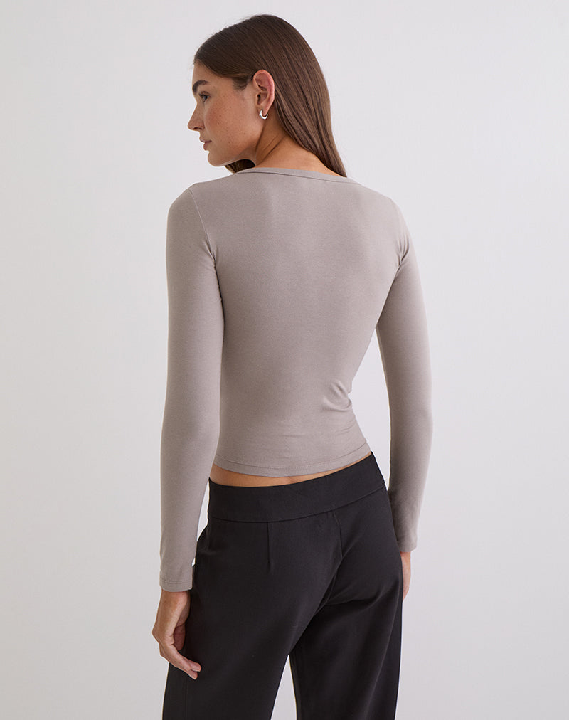 Women's Cotton Long Sleeve Bodycon Top with Scoop Neckline for Everyday Wear
