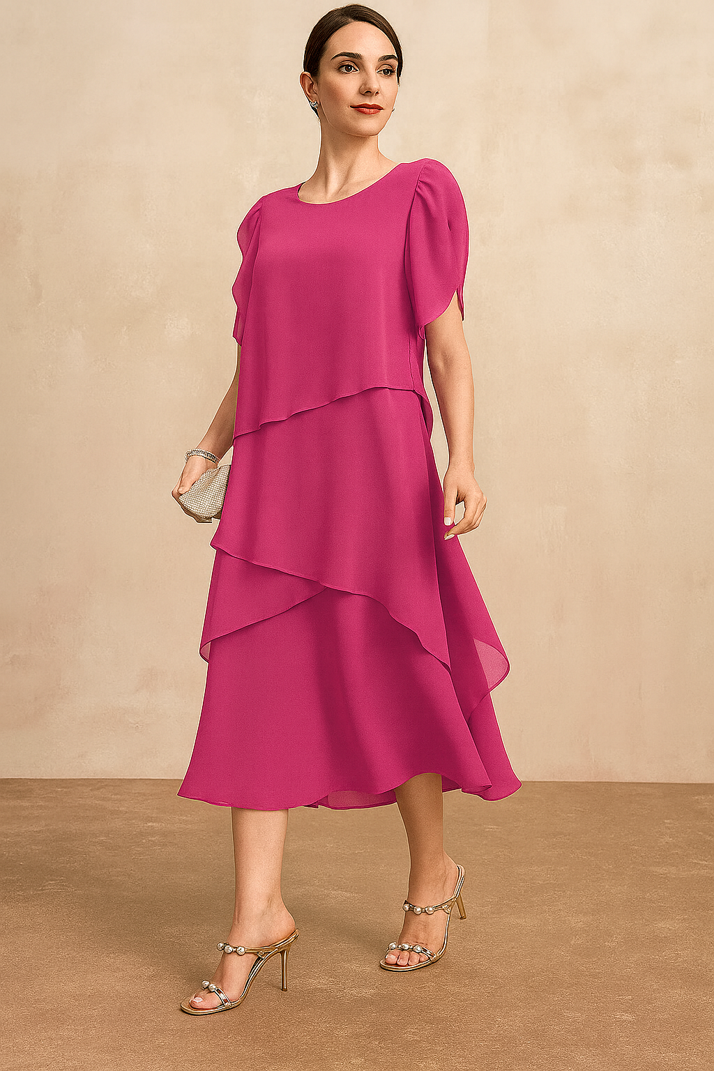 Women's Chiffon Shift Flowy Midi Dress for Date Night