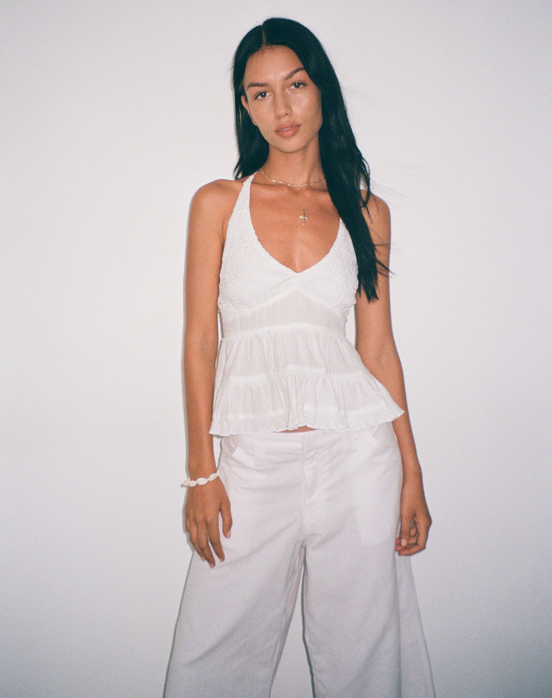 Women's Halterneck Top in Whit Flattering Fit for Everyday Wear