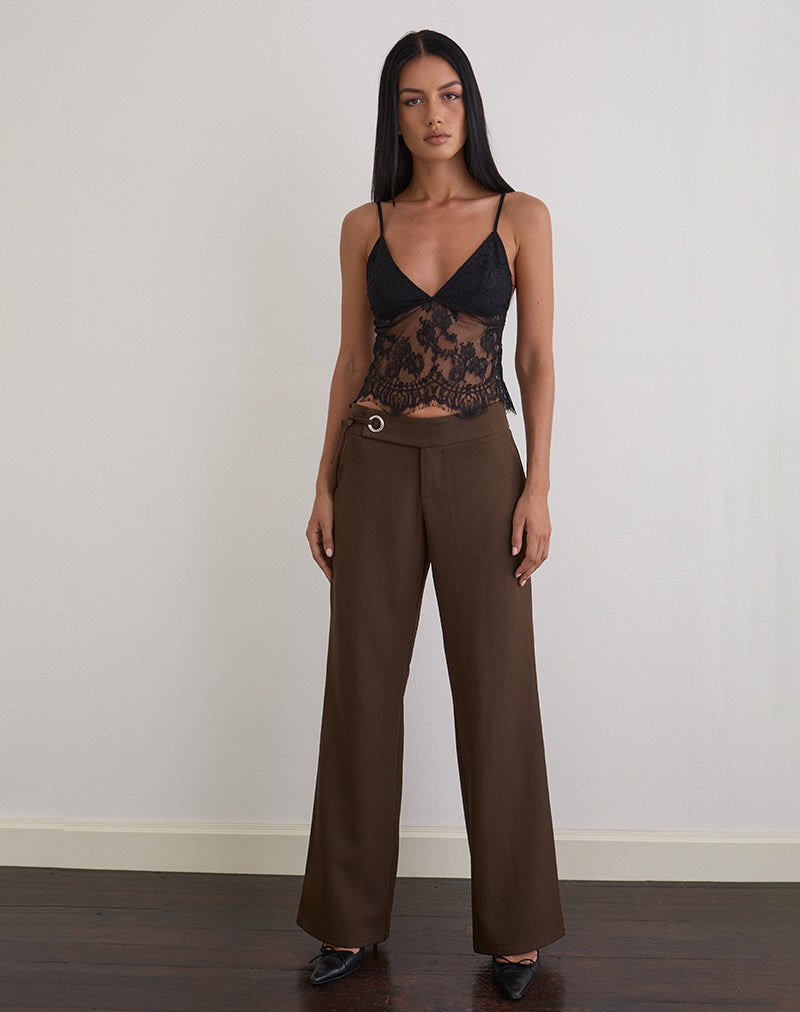 Women's Lace Cami Slim Top with V-Neckline in Black for Everyday Wear