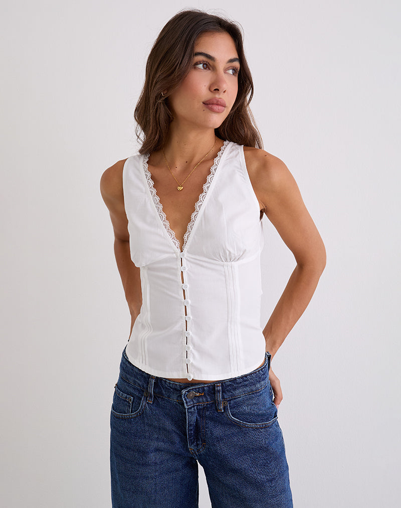 Women's Cotton Corset Top in White for Everyday Wear