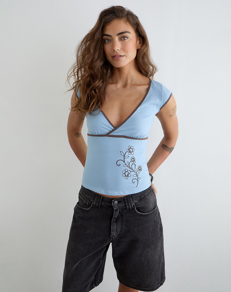 Women's Fashion Bodycon Top with V-Neckline in Blue for Everyday Wear