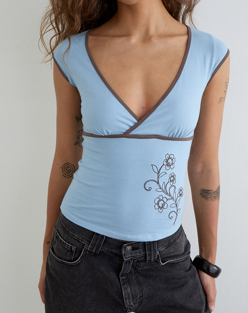 Women's Fashion Bodycon Top with V-Neckline in Blue for Everyday Wear