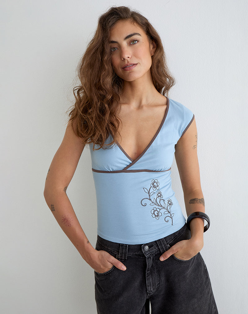 Women's Fashion Bodycon Top with V-Neckline in Blue for Everyday Wear